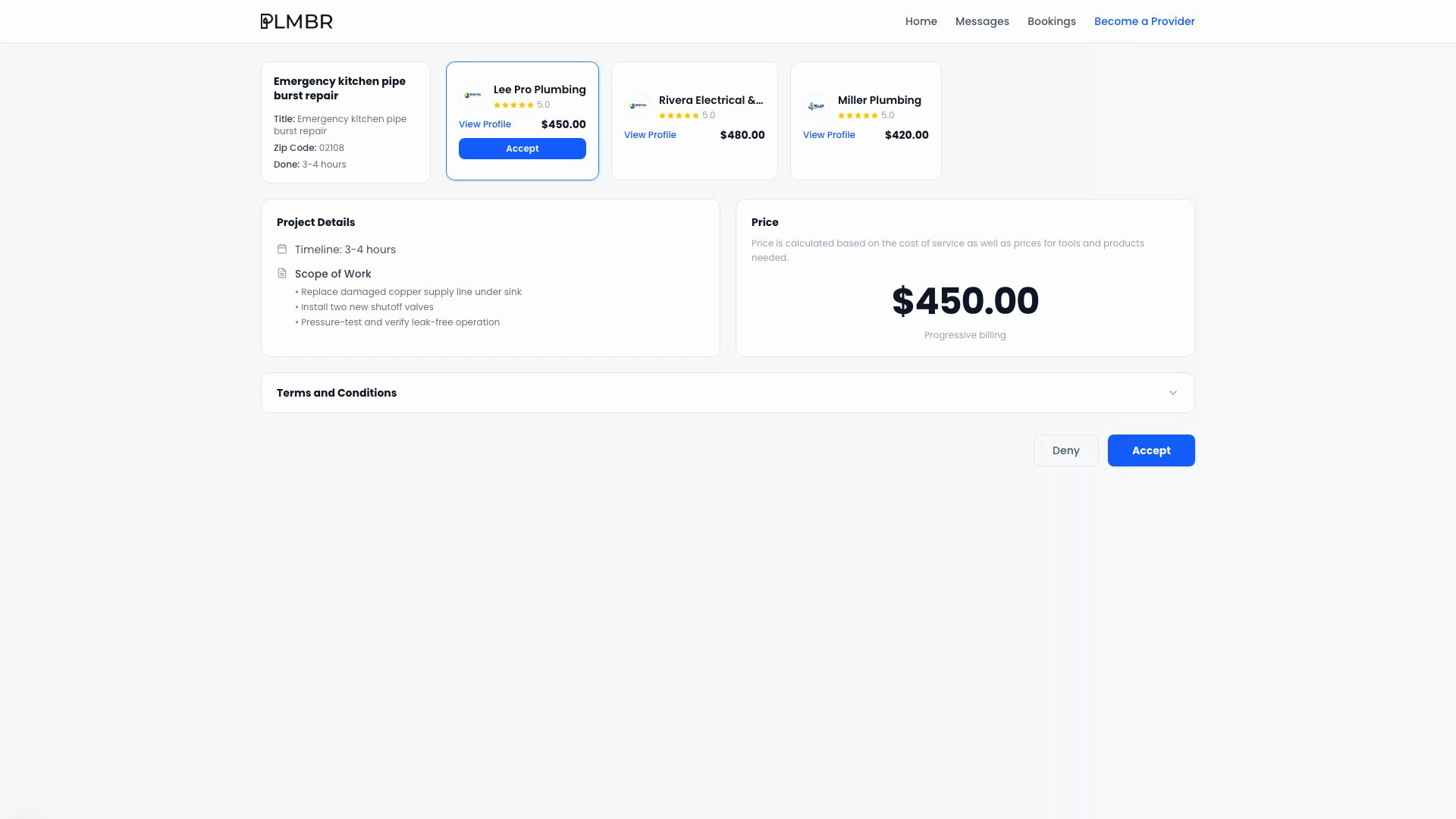 PLMBR booking packet comparison interface